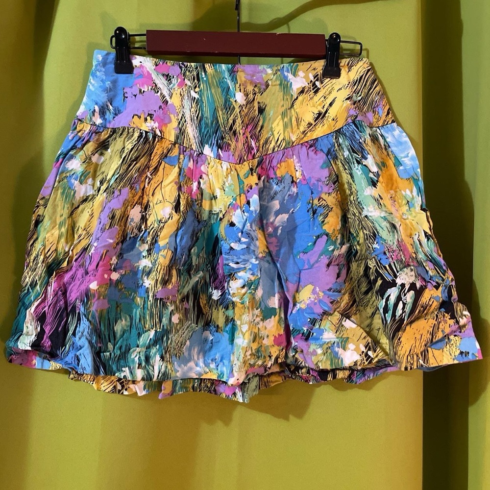 Multicolor 80s Inspired Paint Splatter Zip Up Skirt